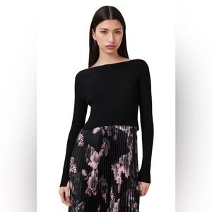 All Saints Ribbed Black Maxi Dress With Black Sweater